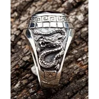 Emerald Japanese Tiger Dragon Mens Ring