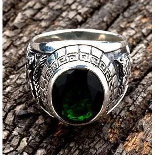 Emerald Japanese Tiger Dragon Mens Ring