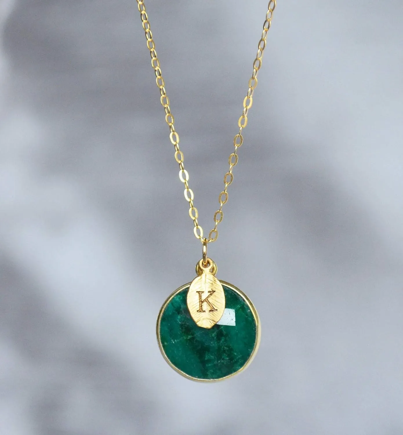 Emerald Necklace, May Birthstone Necklace, 18K Gold or Sterling Silver, Gift for Wife, Personalized Round Necklace, Bridesmaid, Mom Gift