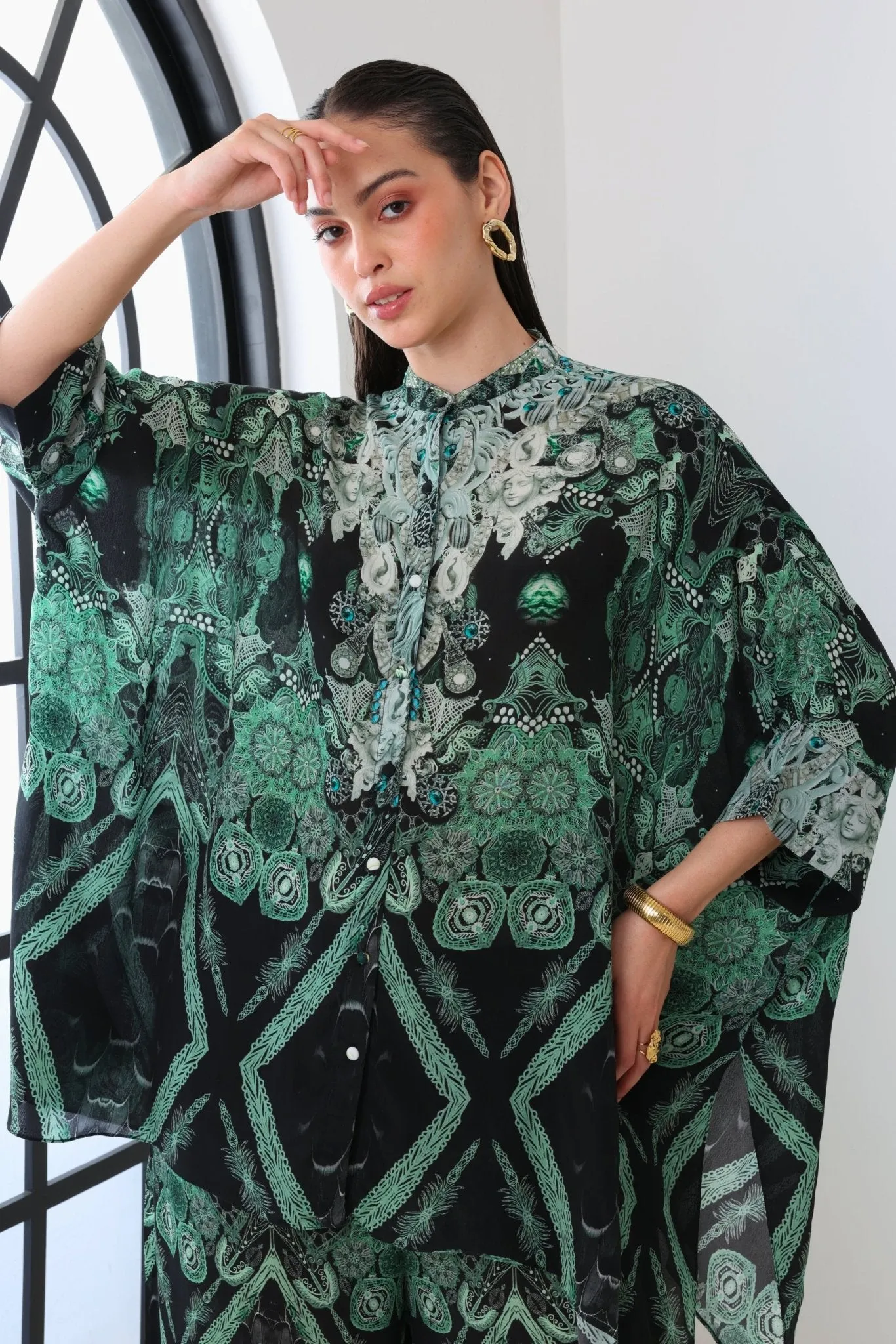EMERALD OASIS KAFTAN TOP W SLEEVES