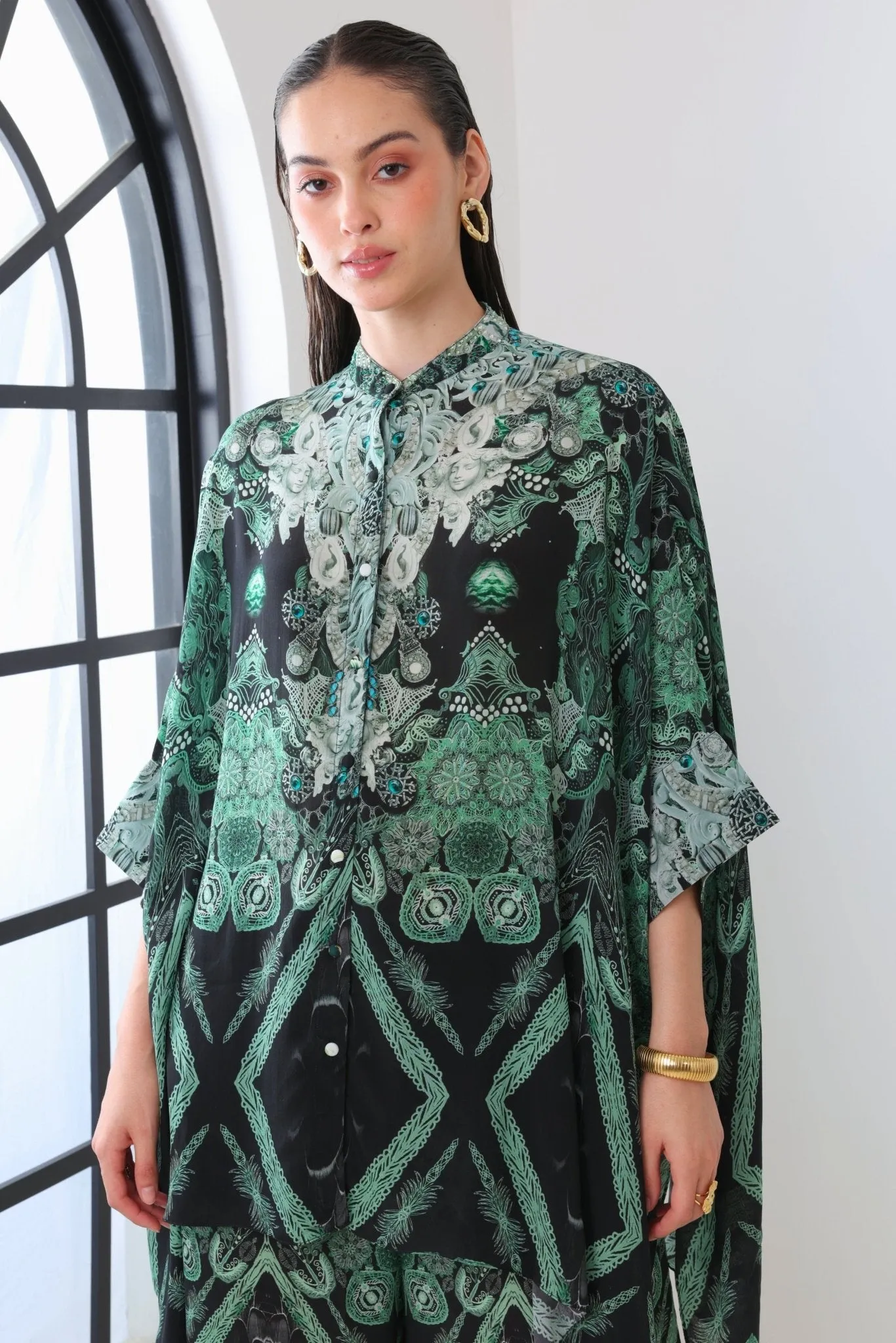EMERALD OASIS KAFTAN TOP W SLEEVES