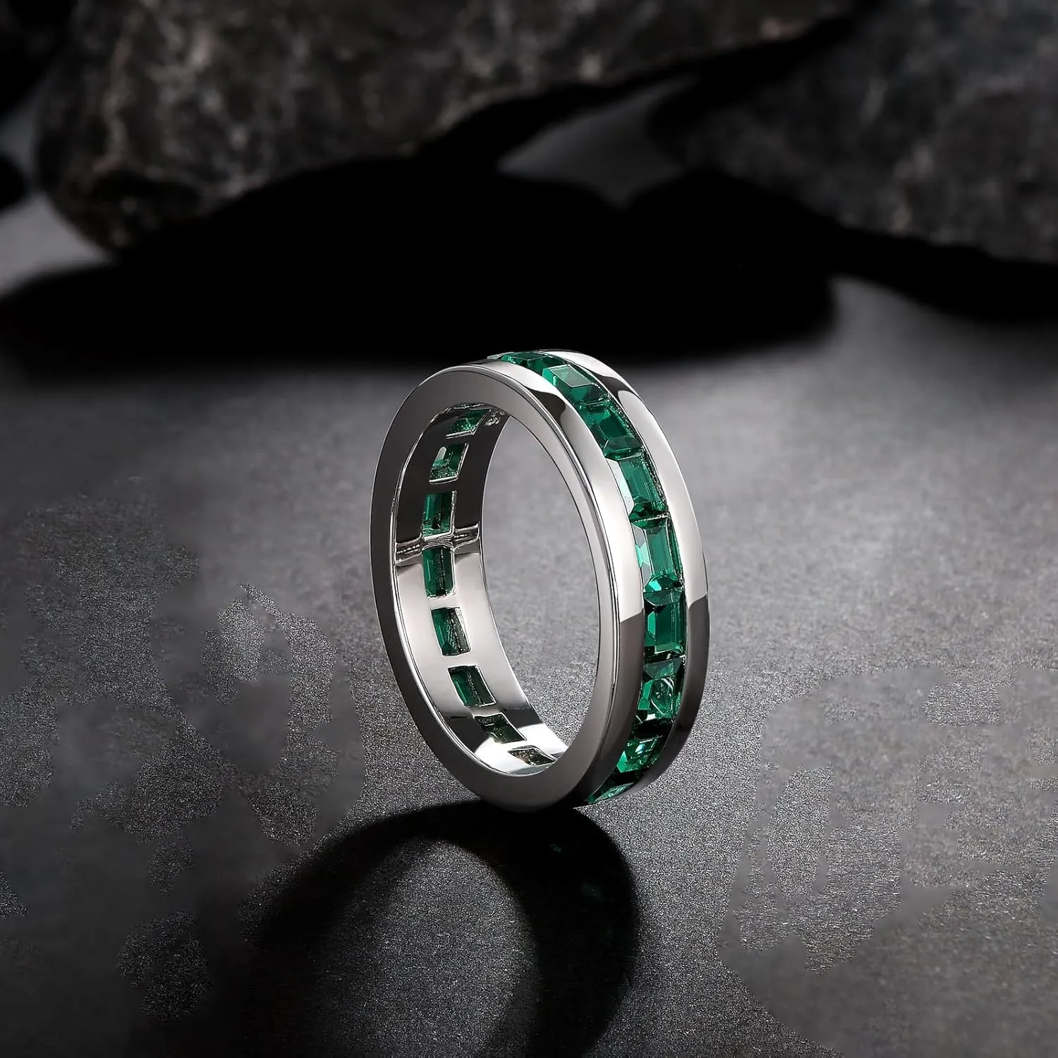Emerald Ring For Men Eternity Wedding Band 925 Sterling Silver 19 Emerald Cut Gemstone Promise Ring For Him Size 7-14