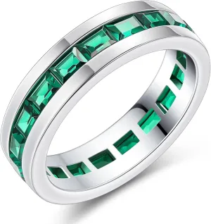 Emerald Ring For Men Eternity Wedding Band 925 Sterling Silver 19 Emerald Cut Gemstone Promise Ring For Him Size 7-14