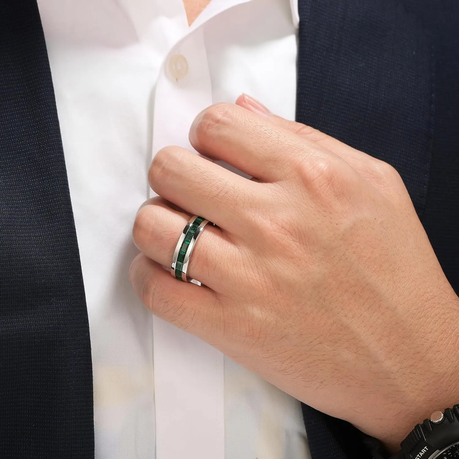 Emerald Ring For Men Eternity Wedding Band 925 Sterling Silver 19 Emerald Cut Gemstone Promise Ring For Him Size 7-14
