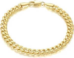 ERIN MARIE 14K Gold Bracelets for Women & Men Classic Dense Cuban Link Bracelet for Men Womens Gold Chain Bracelets Jewelry Gifts 6.5'' 7'' 7.5'' 8'' 9''