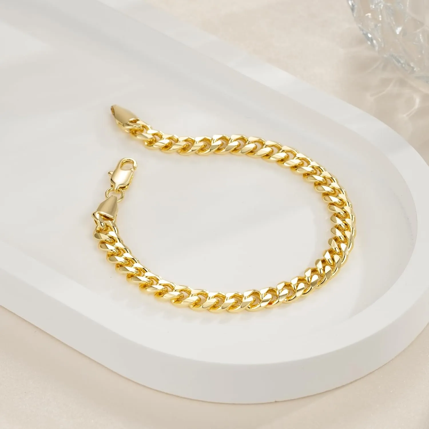 ERIN MARIE 14K Gold Bracelets for Women & Men Classic Dense Cuban Link Bracelet for Men Womens Gold Chain Bracelets Jewelry Gifts 6.5'' 7'' 7.5'' 8'' 9''