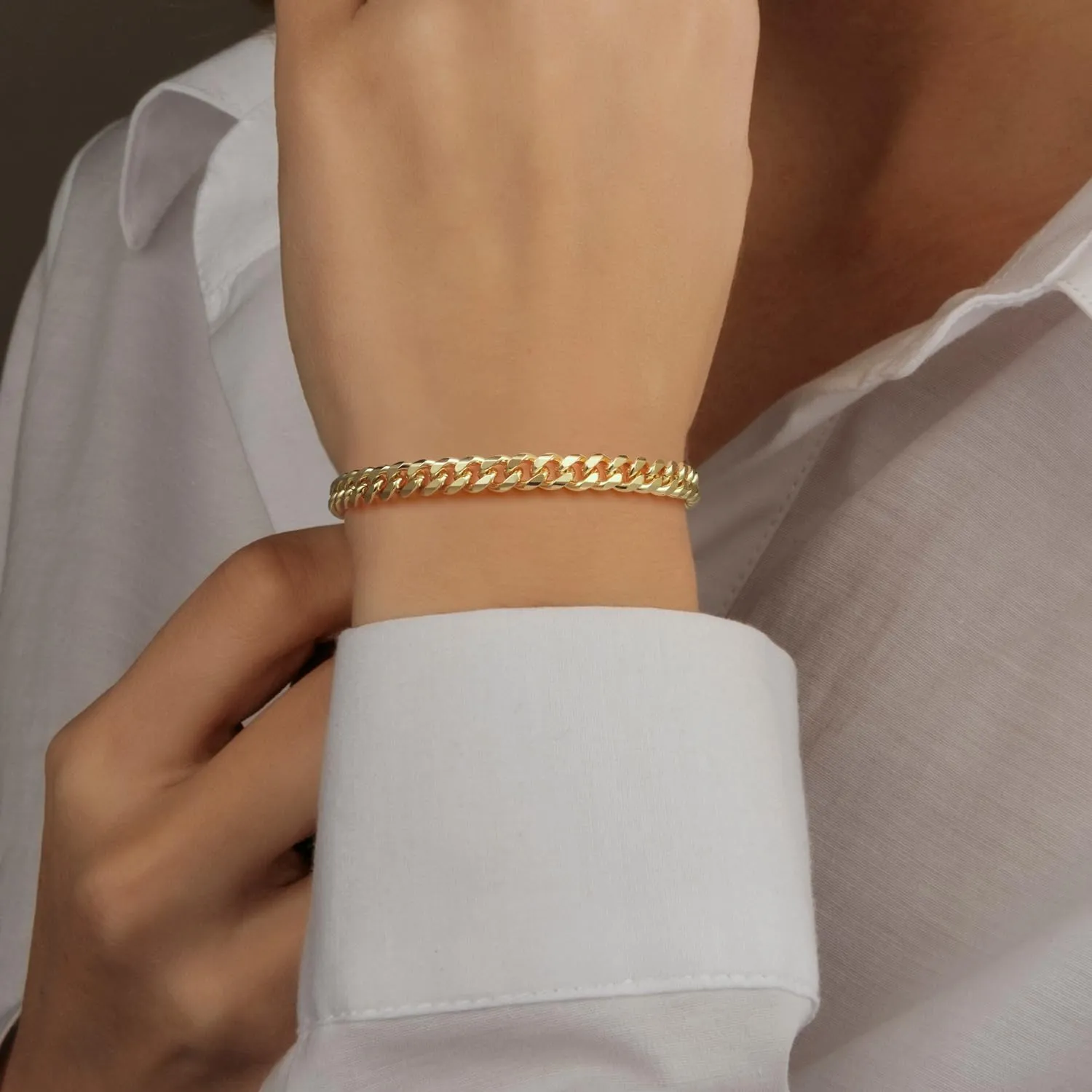 ERIN MARIE 14K Gold Bracelets for Women & Men Classic Dense Cuban Link Bracelet for Men Womens Gold Chain Bracelets Jewelry Gifts 6.5'' 7'' 7.5'' 8'' 9''