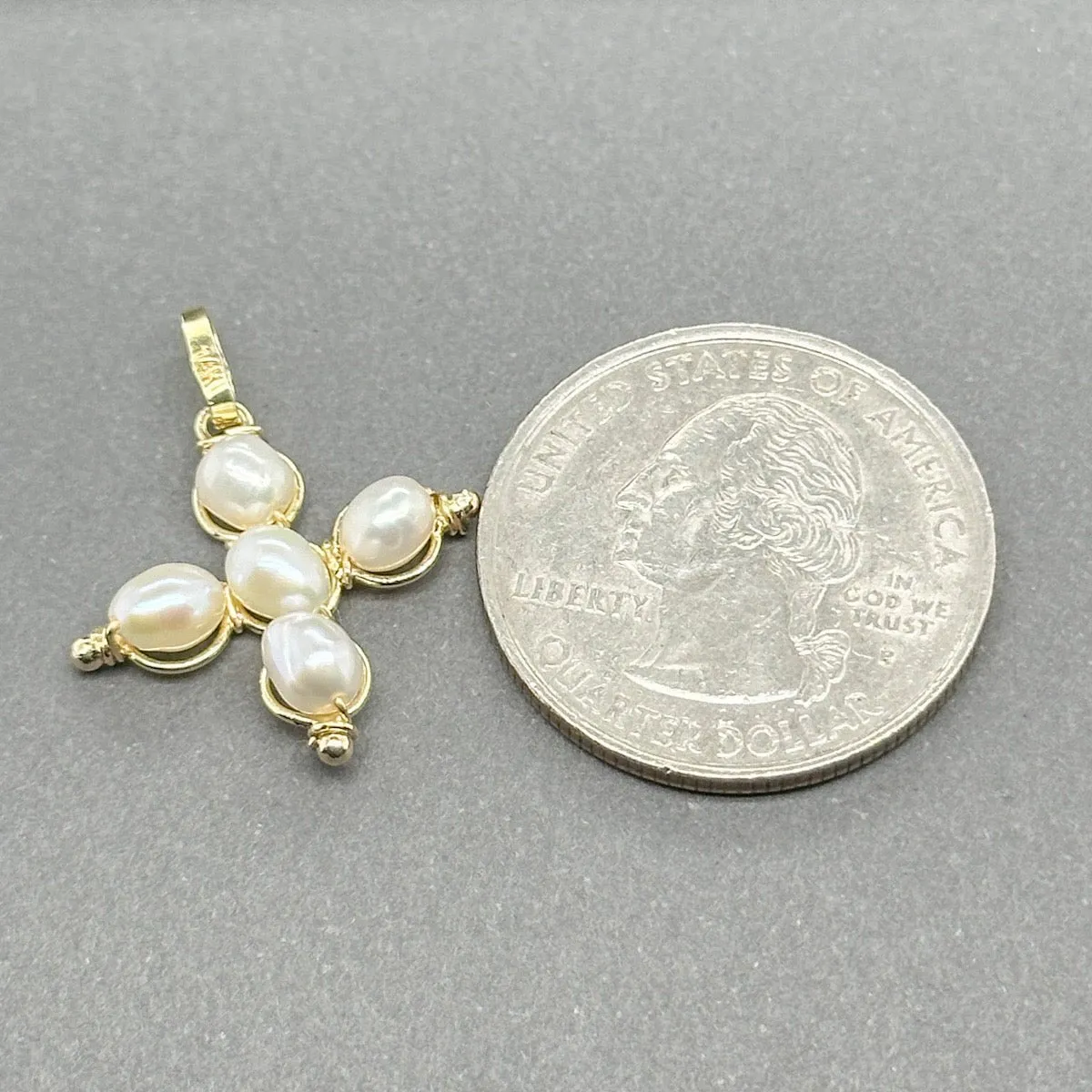 Estate 14K Y Gold Freshwater Pearl Cross Pendant