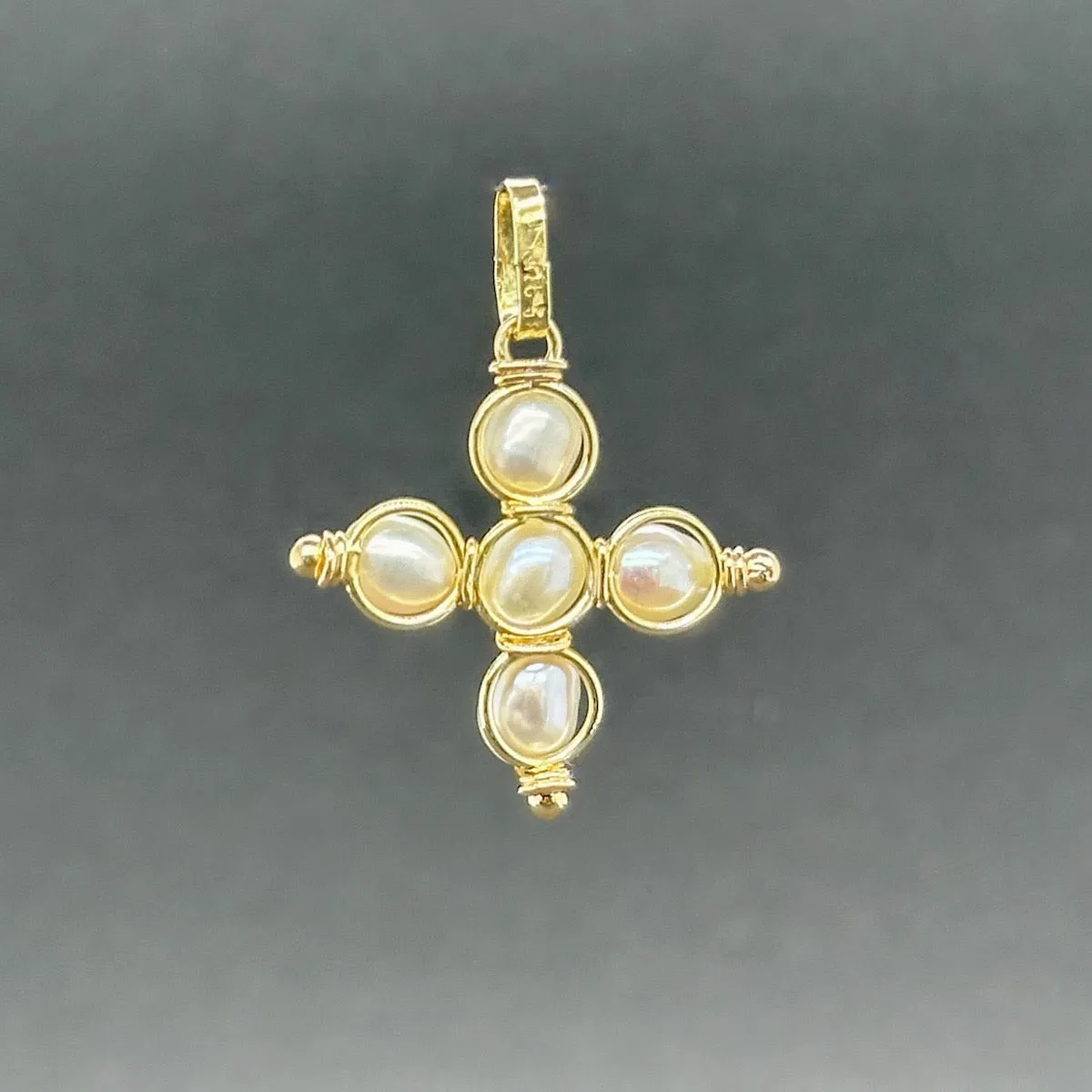 Estate 14K Y Gold Freshwater Pearl Cross Pendant