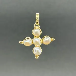 Estate 14K Y Gold Freshwater Pearl Cross Pendant