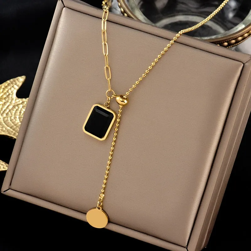 European and American luxury cubic zirconia stainless steel gold colour necklace