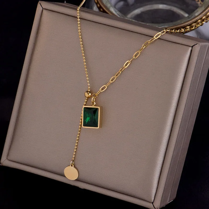 European and American luxury cubic zirconia stainless steel gold colour necklace