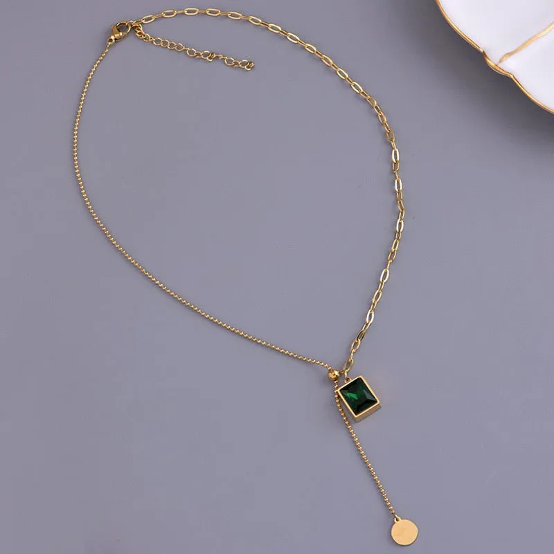 European and American luxury cubic zirconia stainless steel gold colour necklace