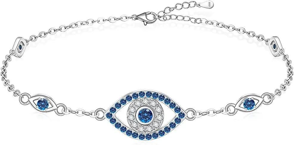 Evil Eye Bracelets Greek Blue Evil Eye Bracelet for Women Bangle Sterling Silver Jewelry Adjustable Amulet Charm Third Eye Bangle Protection Turkish