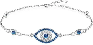 Evil Eye Bracelets Greek Blue Evil Eye Bracelet for Women Bangle Sterling Silver Jewelry Adjustable Amulet Charm Third Eye Bangle Protection Turkish
