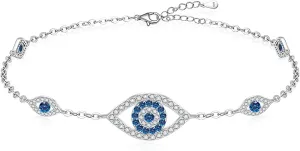 Evil Eye Bracelets Greek Blue Evil Eye Bracelet for Women Sterling Silver Jewelry Adjustable Amulet Charm Third Eye Bangle Protection Turkish