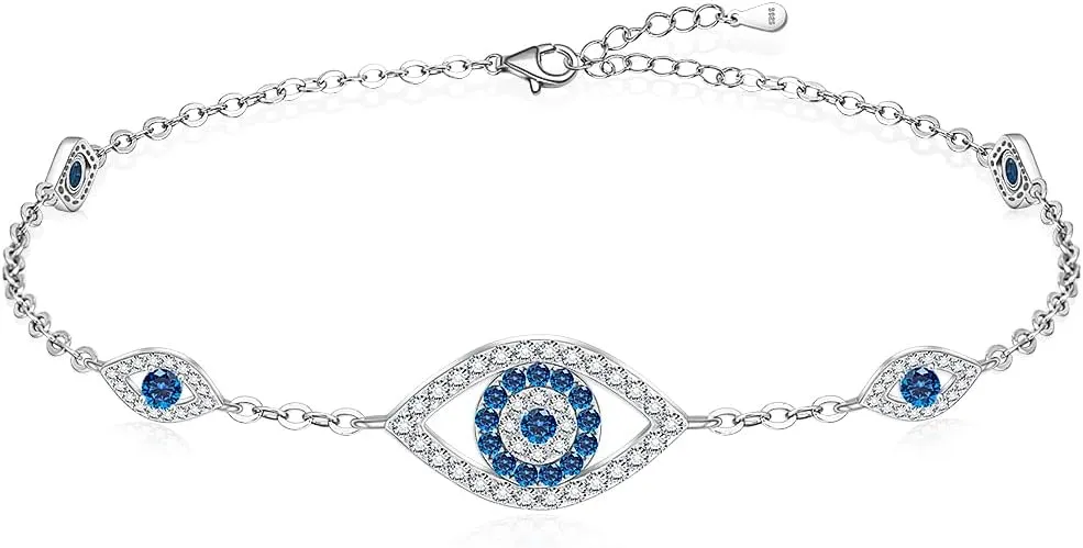 Evil Eye Bracelets Greek Blue Evil Eye Bracelet for Women Sterling Silver Jewelry Adjustable Amulet Charm Third Eye Bangle Protection Turkish