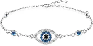 Evil Eye Bracelets Sterling Silver Greek Evil Eye Bracelet for Women Bangle Jewelry Adjustable Amulet Charm Third Eye Bangle Protection Turkish Lucky