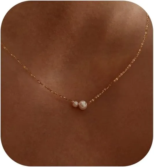 Ewrkbr Pearl Choker Necklaces for Women, Cute Gold Necklace 14K Gold Plated CZ Pearl Necklaces for Women Trendy Dainty Gold Pearl Necklace Simple Choker Necklace for Women Gold Jewelry