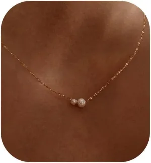 Ewrkbr Pearl Choker Necklaces for Women, Cute Gold Necklace 14K Gold Plated CZ Pearl Necklaces for Women Trendy Dainty Gold Pearl Necklace Simple Choker Necklace for Women Gold Jewelry