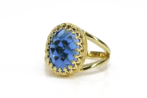 Faceted Sapphire Ring - Vintage-Inspired Yellow Gold Ring - Custom Fashion Oval Rings for Women - Engagement, Promise, Birthstone Rings for Her