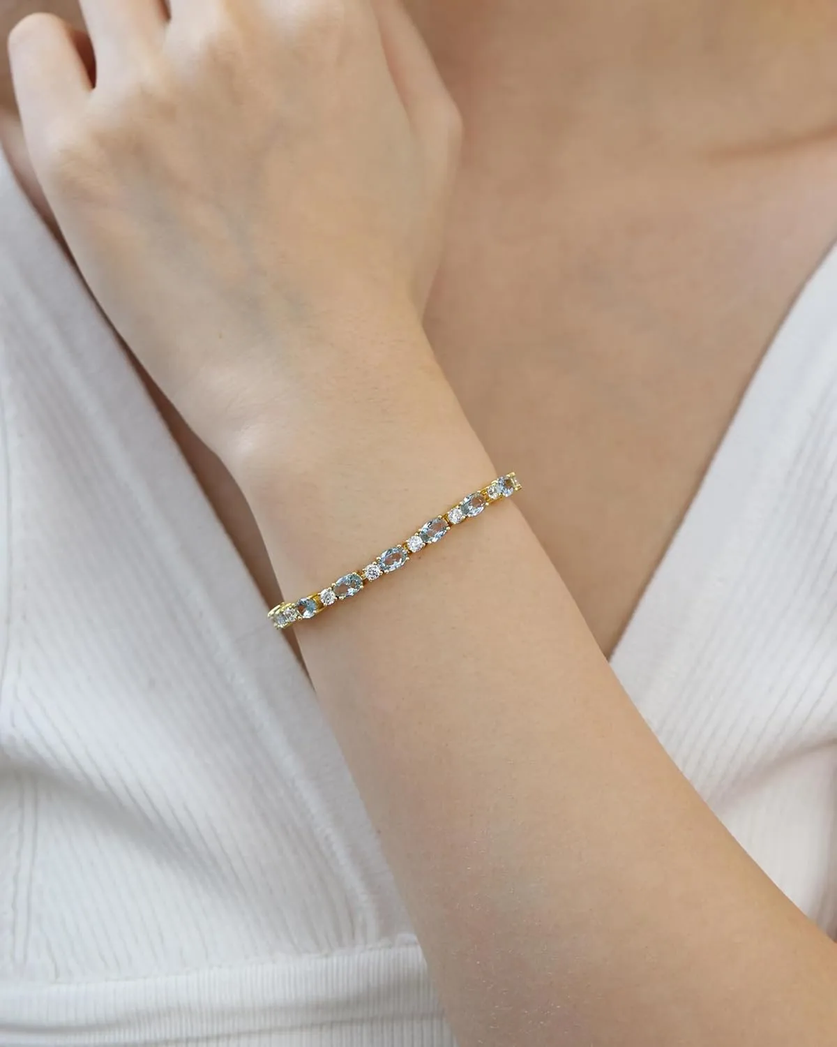 FANCIME 14K Gold Plated Birthstone Bracelets 4mm Sterling Silver Tennis Bracelets Gold Bracelets Mother's Day Birthday Jewelry Gifts for Women 7"