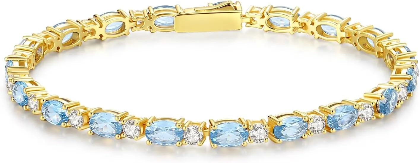 FANCIME 14K Gold Plated Birthstone Bracelets 4mm Sterling Silver Tennis Bracelets Gold Bracelets Mother's Day Birthday Jewelry Gifts for Women 7"