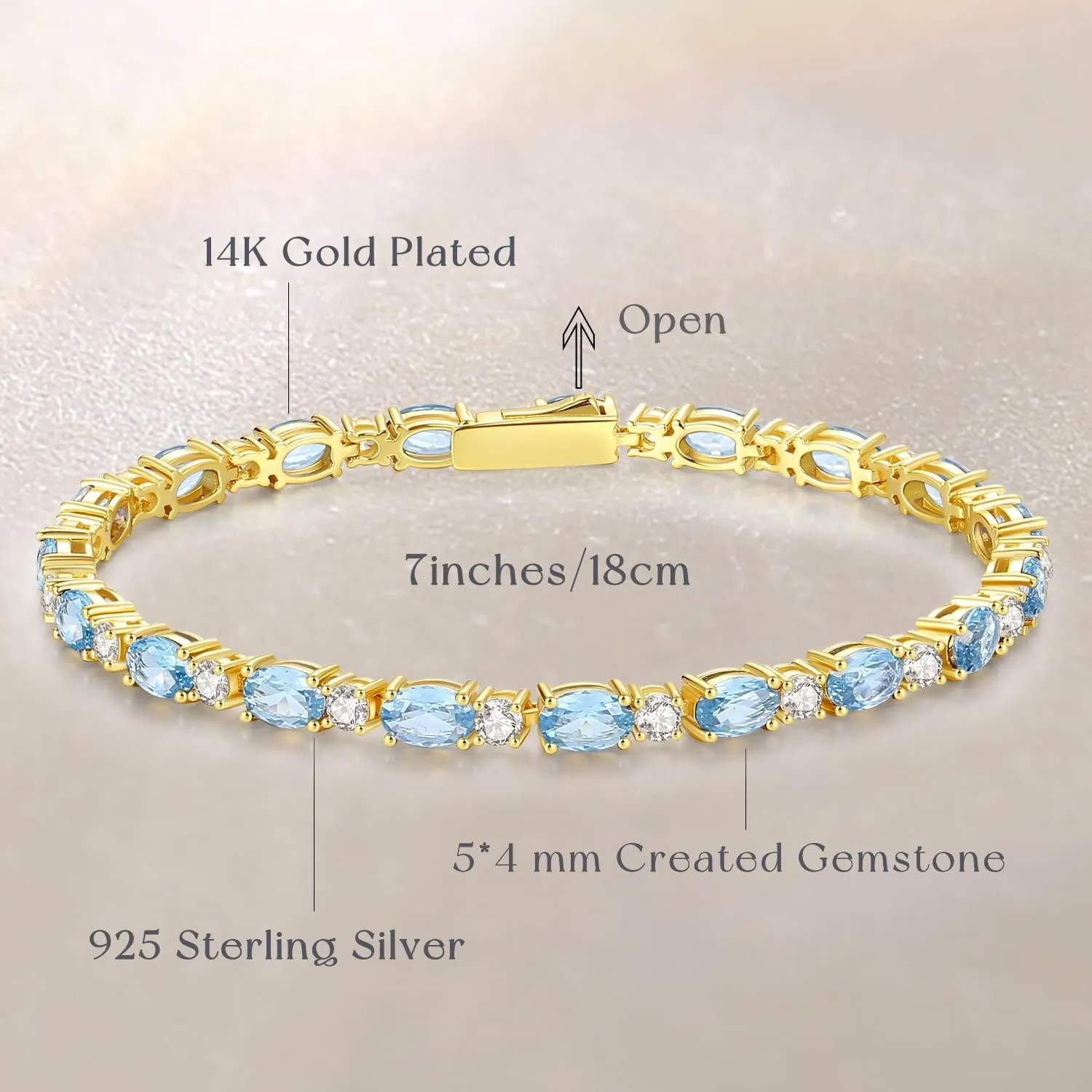 FANCIME 14K Gold Plated Birthstone Bracelets 4mm Sterling Silver Tennis Bracelets Gold Bracelets Mother's Day Birthday Jewelry Gifts for Women 7"