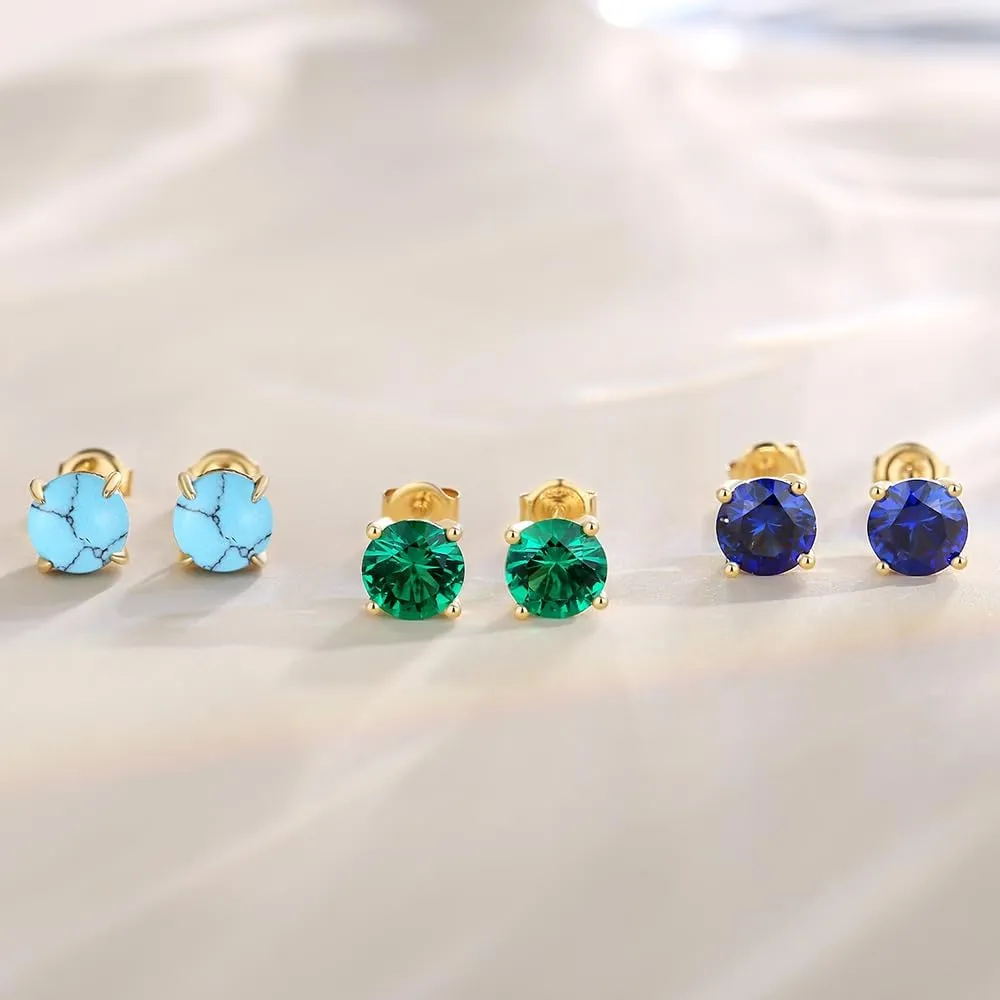 FANCIME 14k Solid Yellow Gold Natural Gemstone Stud Earrings Prong Cluster Birthstone Stud Earrings Fine Jewelry Gifts for Her Mom Women Wife,6mm