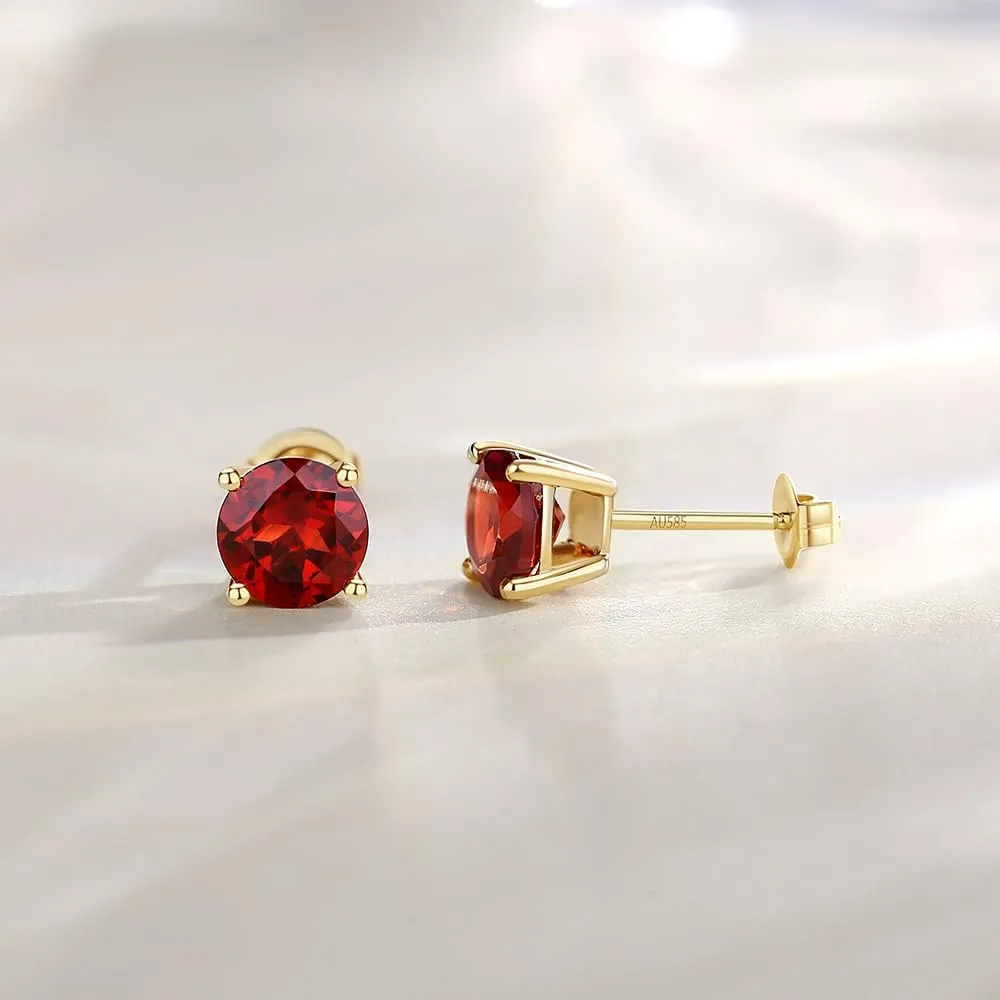FANCIME 14k Solid Yellow Gold Natural Gemstone Stud Earrings Prong Cluster Birthstone Stud Earrings Fine Jewelry Gifts for Her Mom Women Wife,6mm