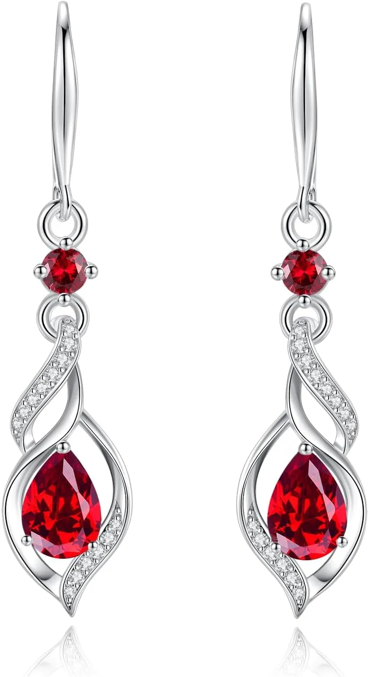 FANCIME Gift for Women Birthstone Dangle Earrings for Her Teardrop Birthstone Earrings S925 Sterling Silver infinity Love Birthday Gifts for Mom Women
