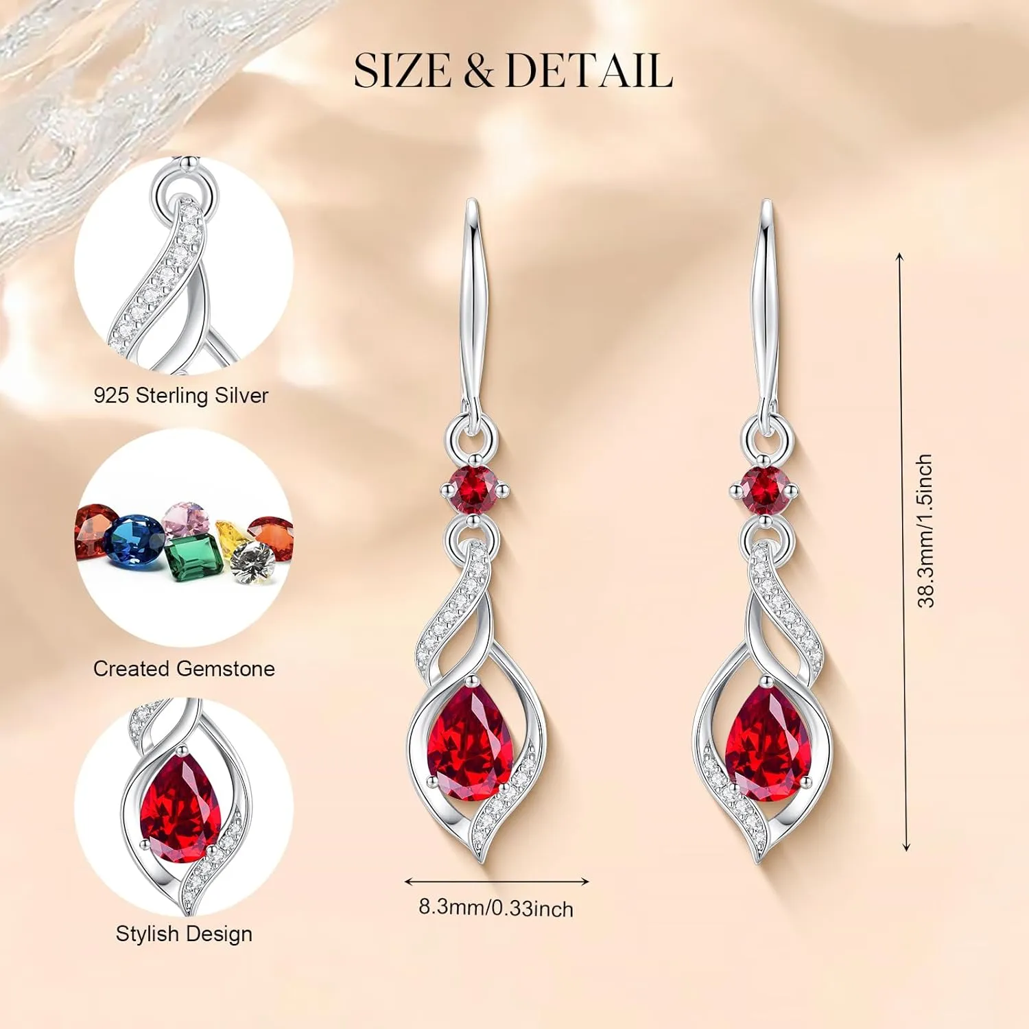 FANCIME Gift for Women Birthstone Dangle Earrings for Her Teardrop Birthstone Earrings S925 Sterling Silver infinity Love Birthday Gifts for Mom Women