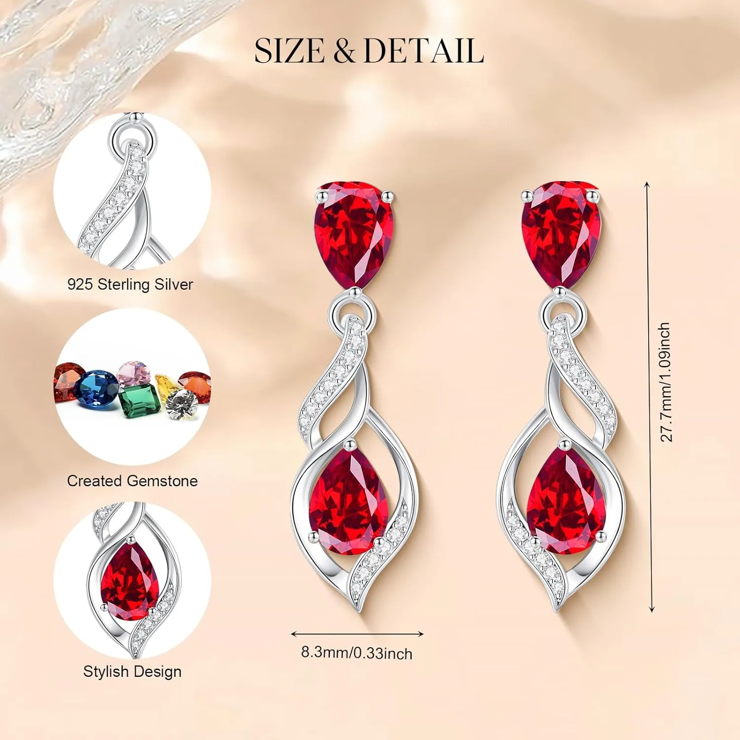 FANCIME Gift for Women Birthstone Earrings for Her Teardrop Birthstone Earrings S925 Sterling Silver infinity Love Birthday Gifts for Mom Women