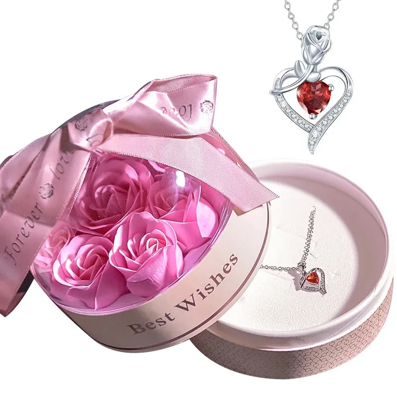 Fashion Crystal Heart Pendant Necklace In Soap Rose Round Jewelry Box Mama Letter Mothers Day Anniversary Gift