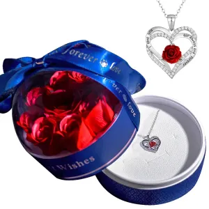 Fashion Crystal Heart Pendant Necklace In Soap Rose Round Jewelry Box Mama Letter Mothers Day Anniversary Gift