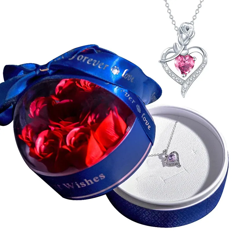 Fashion Crystal Heart Pendant Necklace In Soap Rose Round Jewelry Box Mama Letter Mothers Day Anniversary Gift