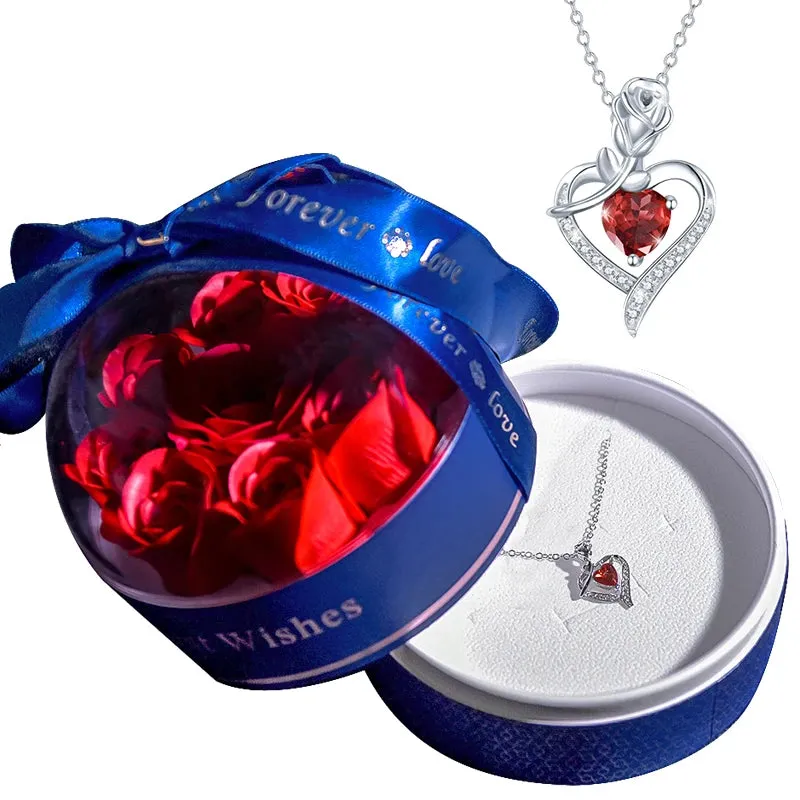 Fashion Crystal Heart Pendant Necklace In Soap Rose Round Jewelry Box Mama Letter Mothers Day Anniversary Gift
