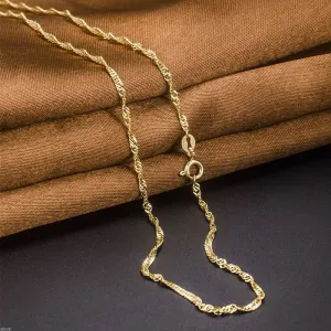 Fashion Pure Au750 18K Yellow Gold Chain Women's Singapore Link Necklace 18inch