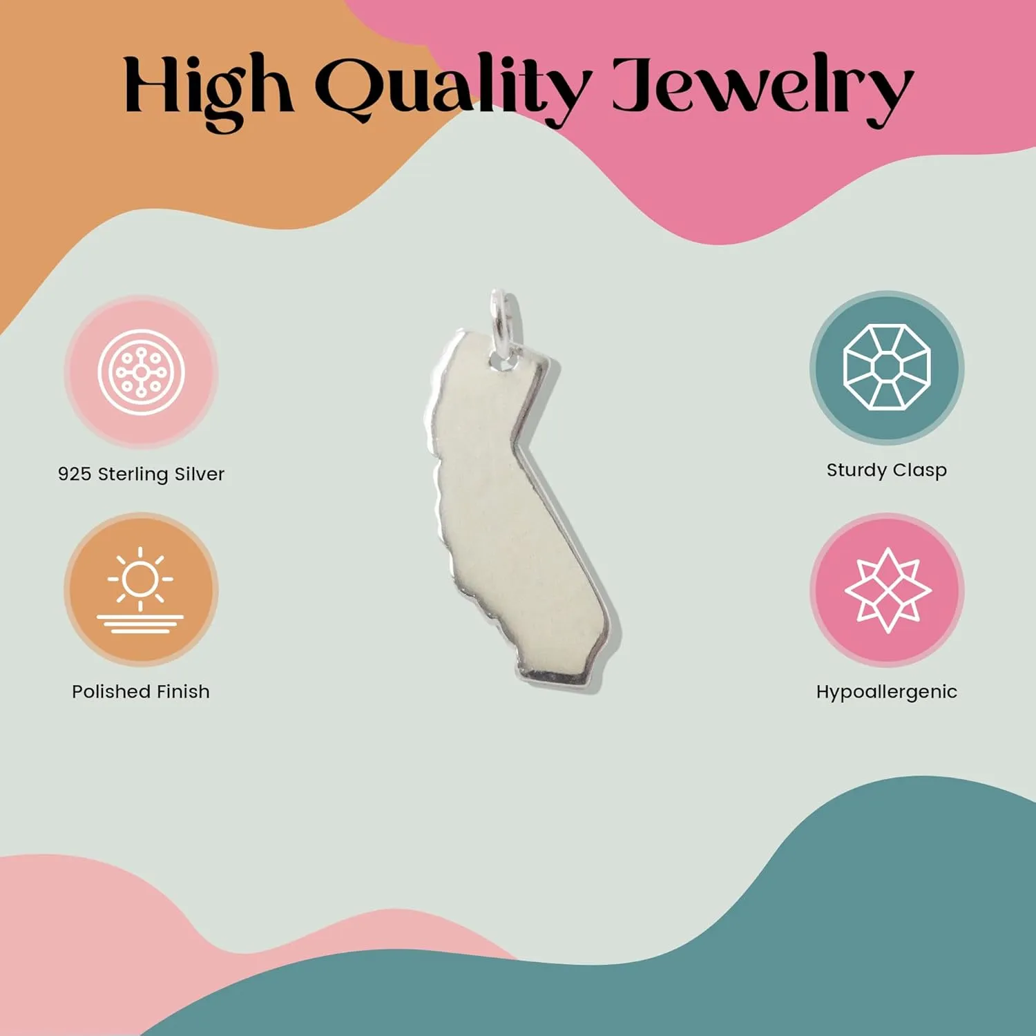 FashionJunkie4Life 925 Sterling Silver US States Pendant Necklaces