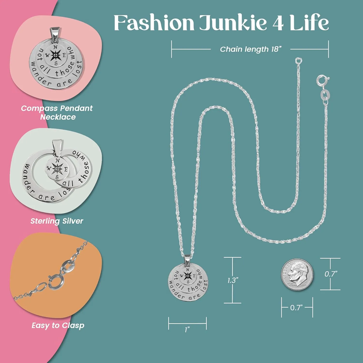 FashionJunkie4Life Compass Pendant Necklaces for Men and Women