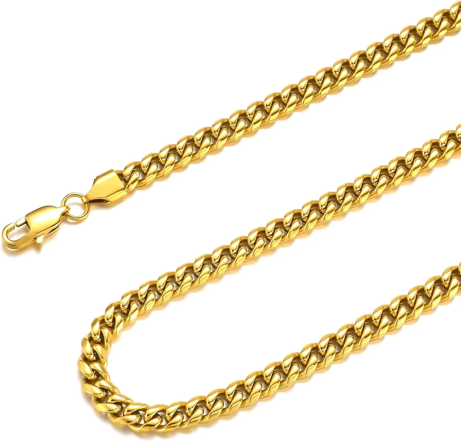 FEEL STYLE 4/6mm Gold Cuban Link Chain for Men, Mens Chain Necklaces, Stainless Steel Chain Necklaces for Men Women 18-24inch