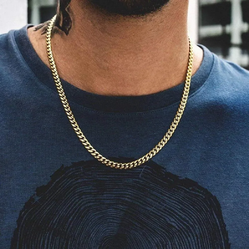 FEEL STYLE 4/6mm Gold Cuban Link Chain for Men, Mens Chain Necklaces, Stainless Steel Chain Necklaces for Men Women 18-24inch