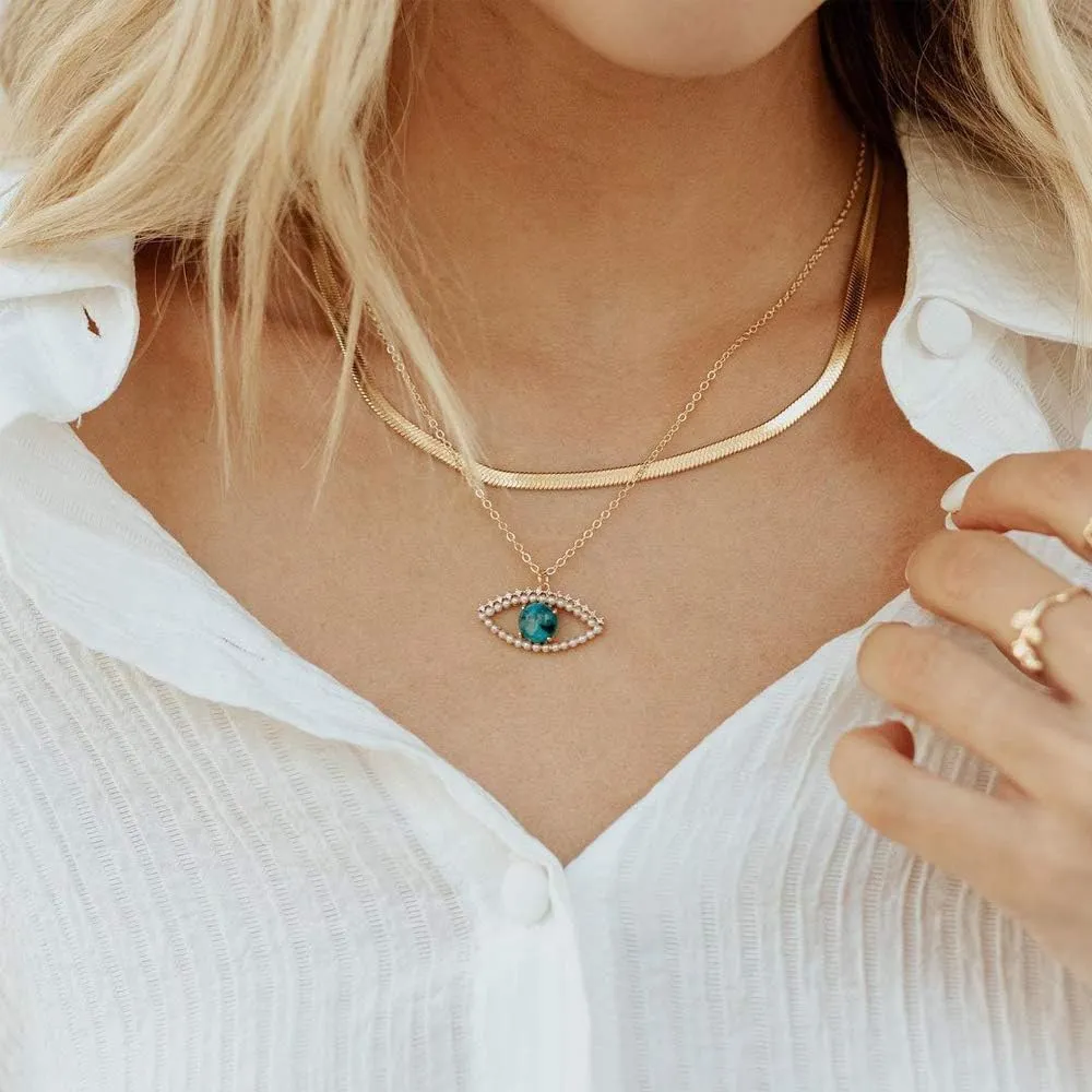 Fiusem Gold Plated Necklace for Women, 14K Gold Plated Herringbone Chain Necklaces, Snake Choker Chain for Women