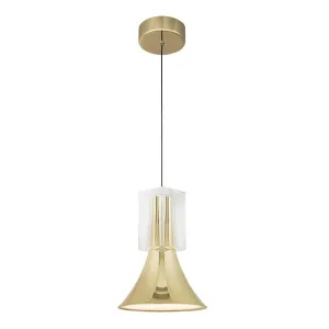 Floe 8-in Metallic Brass/Clear Crystal LED Pendant