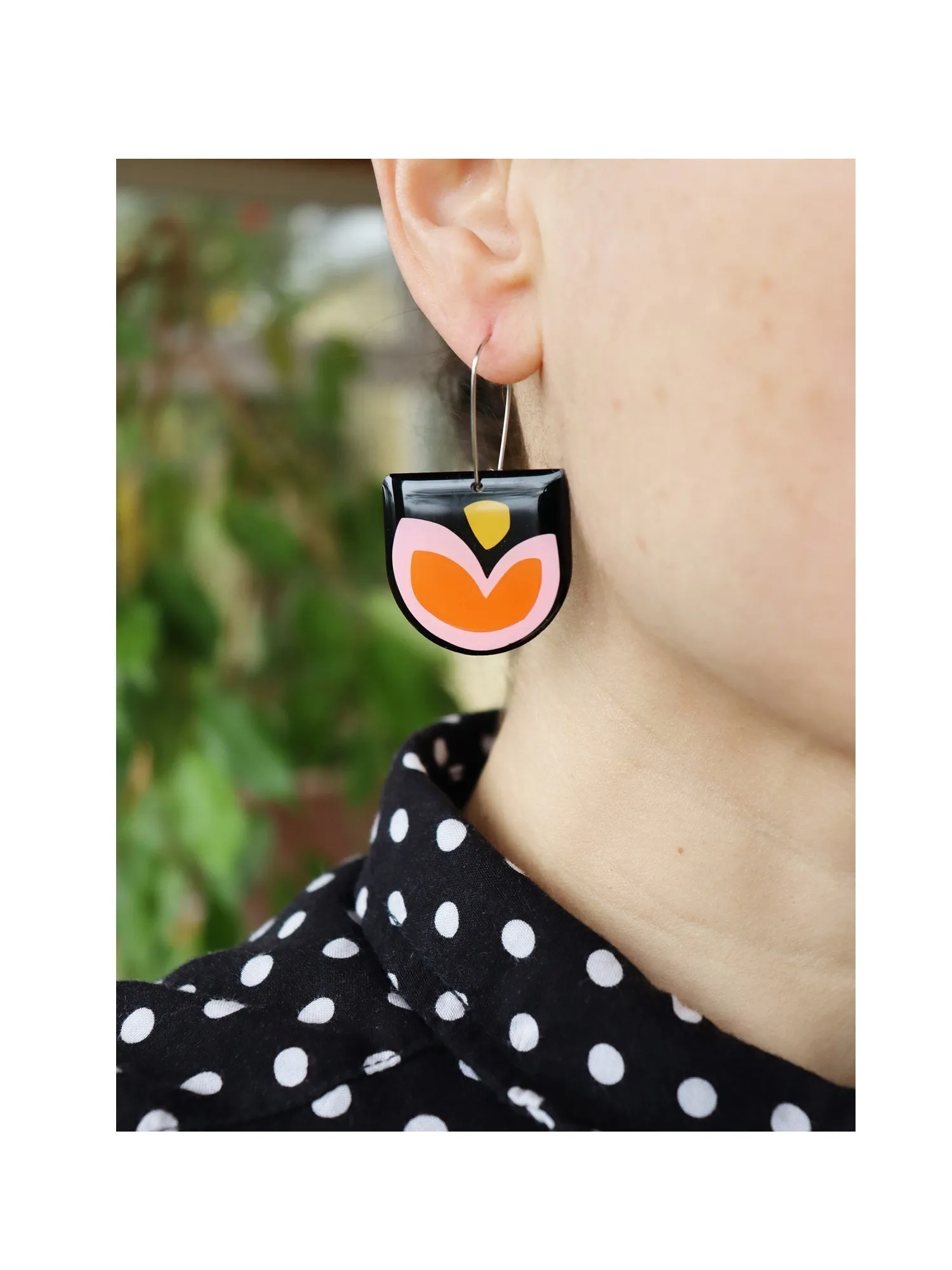 FLOR in blue, vibrant green and orange / upcycled vinyl record earrings
