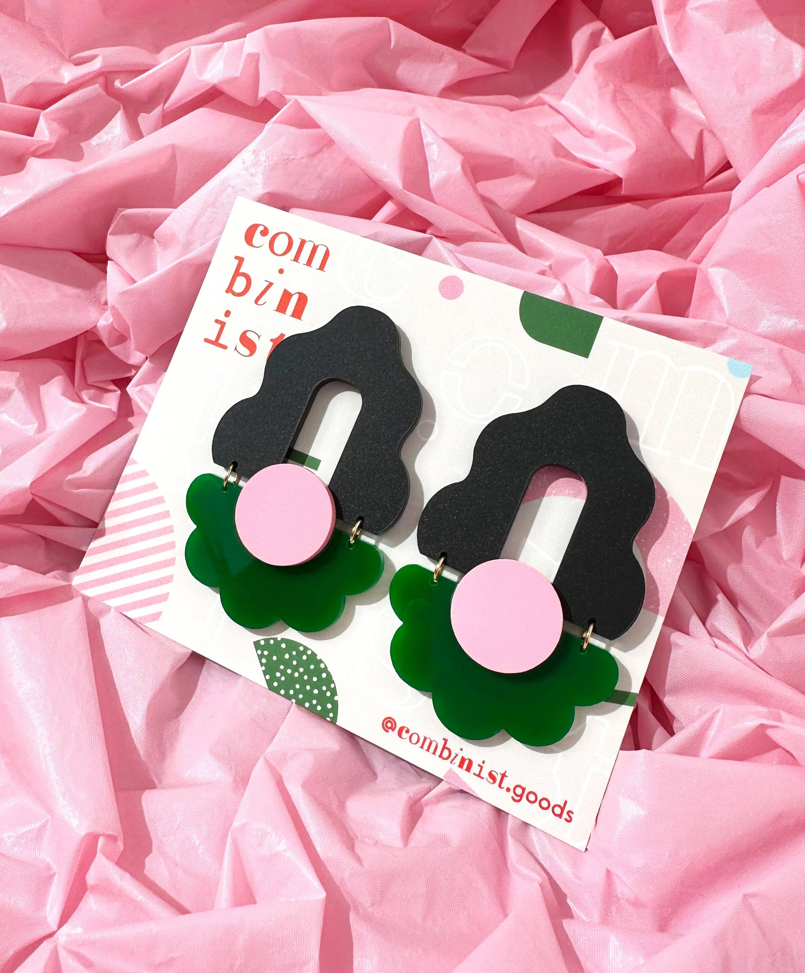 FLOURISH Arch Dangles | Black, Green, Pink