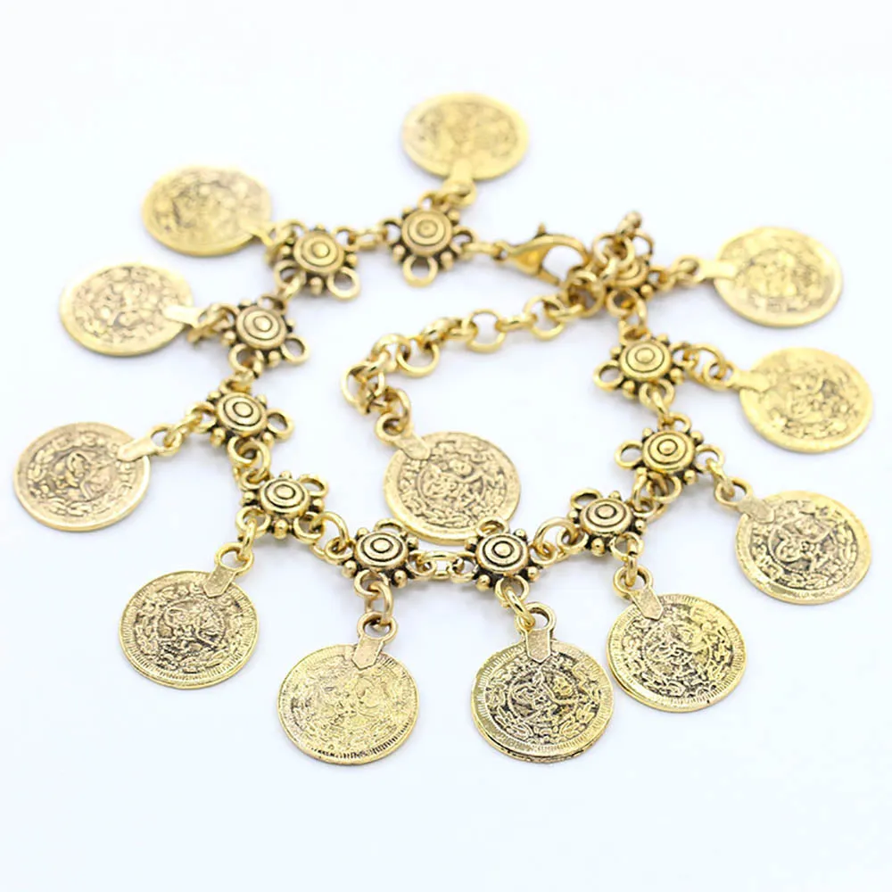 Flytonn Bohemia Summer Hot Fashion Foot Jewelry Metal Tassel Vintage Charm Coin Anklets Gift For Woman Beach Anklet  A-12