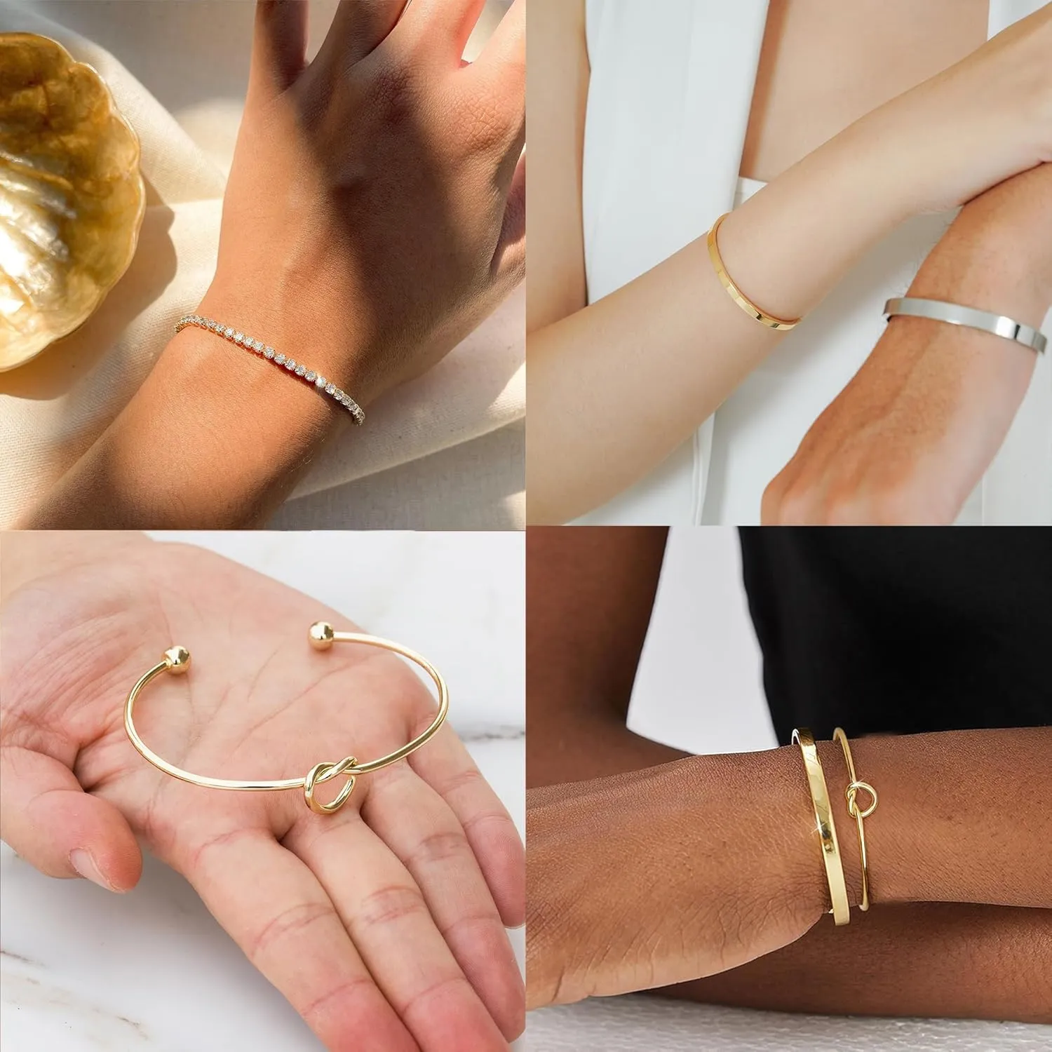 Foxgirl Dainty Gold Pearl Bracelets for Women  14K Gold Plated Beaded CZ Flower Jewelry, Stackable and Trendy Gift for Her