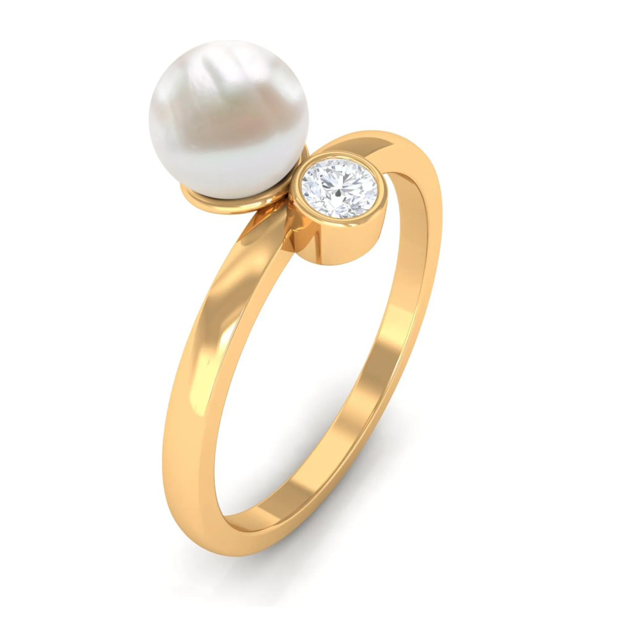 Freshwater Pearl Toi Et Moi Ring with Diamond