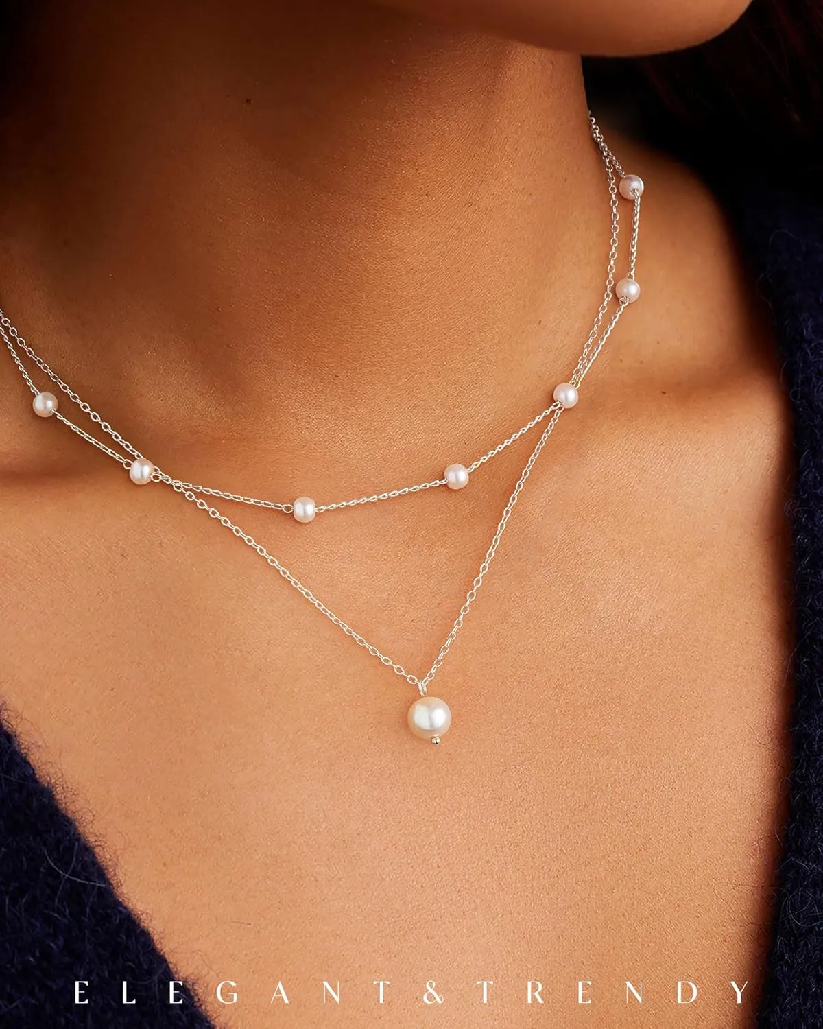 FUNEIA Dainty Pearl Necklace for Women 14K Gold Plated Faux Pearl Choker Necklaces Trendy White Silver Small Pearl Necklace Strand Wedding Prom Bridal Pearls Jewelry 14/16/18/20 Inches